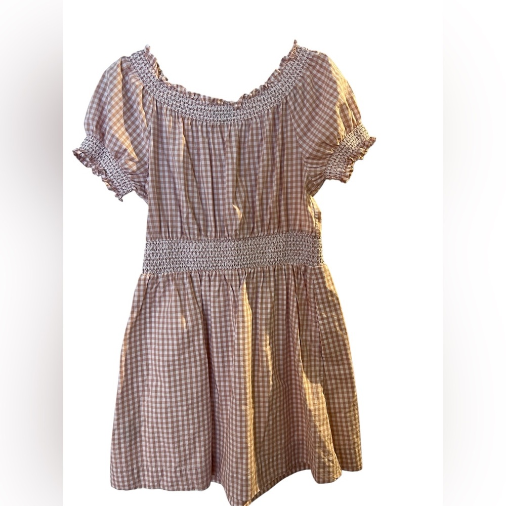 J.Crew‎ Gingham, Puffed Sleeve Cream and Tan Poplin Dress, Small - Picture 3 of 11